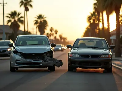 Two cars on a Phoenix street shoulder after a rear-end collision